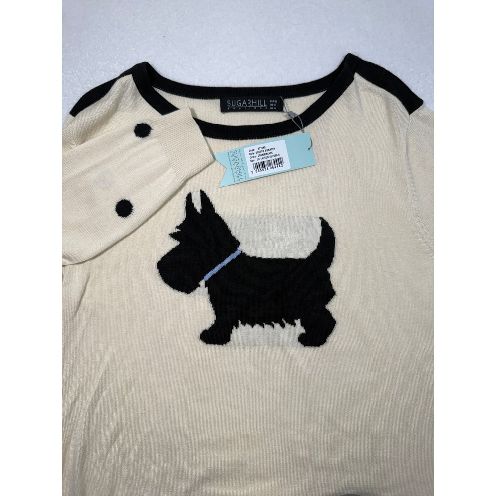 Sugarhill Boutique Scottie Sweater NWT Cream Black Polka Dot Dog Knit USA 8 UK14